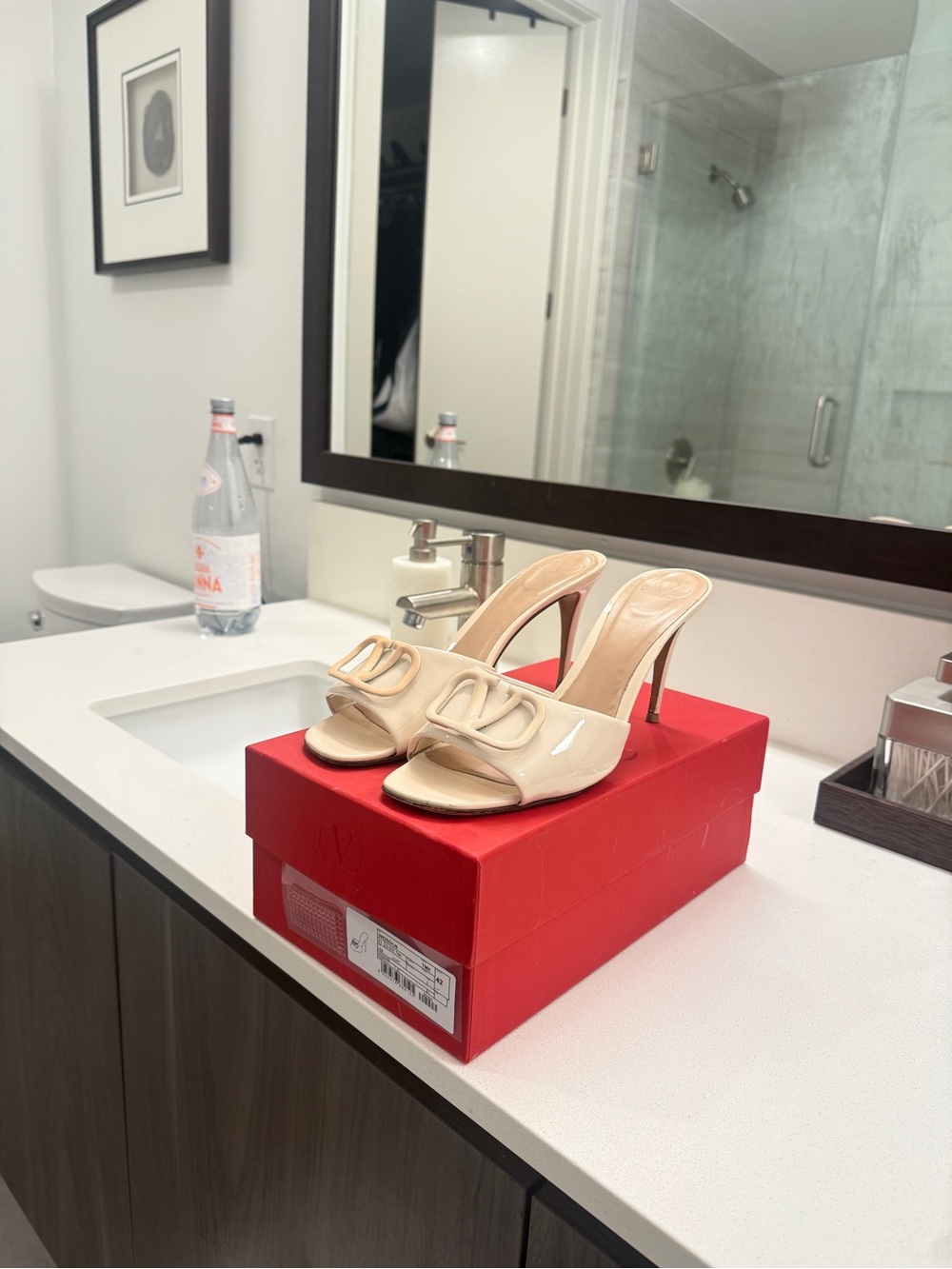 Valentino Garavani VLogo patent leather mule heels
